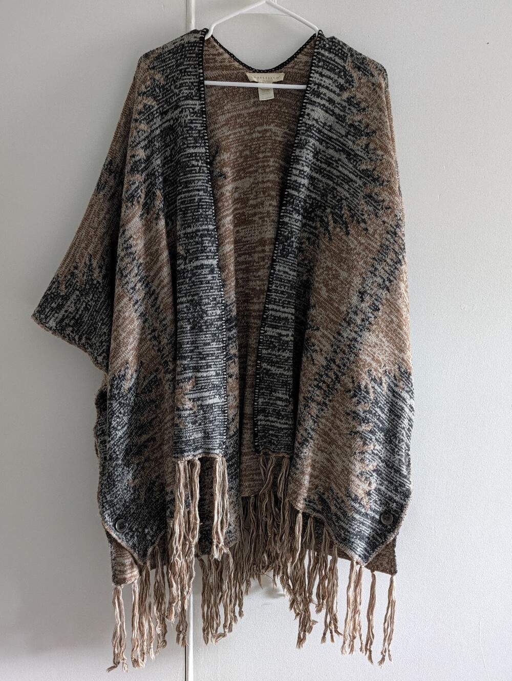 Lovestitch Southwestern Fringe Poncho Sweater Cardigan Open Front OS Nursing